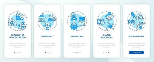 2d íconos representando caracteristicas de agroalimentario racimos móvil aplicación pantalla colocar. recorrido 5 5 pasos azul gráfico instrucciones con Delgado línea íconos concepto, ui, ux, gui modelo. vector