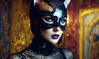 AI generated Fashion shot of a beautiful woman in a carnival mask. ai generative. ai generative photo
