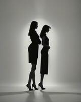 AI generated Silhouette of three women in black and white dresses, studio shot. ai generative photo