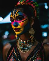 AI generated Portrait of a beautiful young woman with face art. Colorful make up. ai generative photo