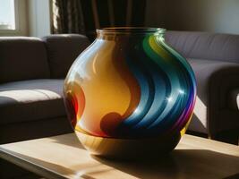 AI generated Colorful vases on a table in a modern living room. ai generative photo