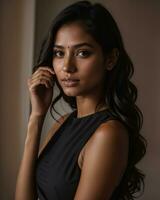AI generated Beautiful petite Filipino woman in a black strapless dress. ai generative photo