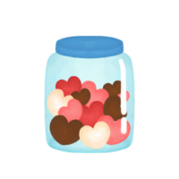 heart shaped candies in a jar on transparent background png