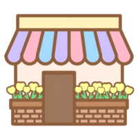 a cartoon store with a colorful awning png