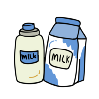 mano disegnato cartone animato gratuito latte scatola di cartone e latte bottiglia png