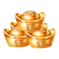 AI generated Chinese gold ingots clipart watercolor .AI Generate png
