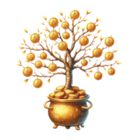 AI generated Chinese money tree clipart watercolor .AI Generate png