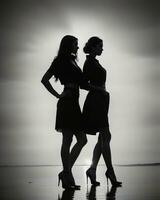 AI generated Silhouette of three women in black and white dresses, studio shot. ai generative photo