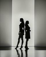 AI generated Silhouette of three women in black and white dresses, studio shot. ai generative photo