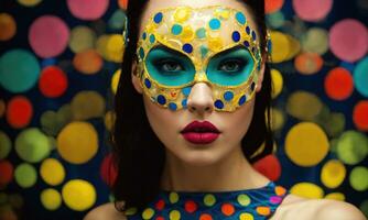 AI generated Fashion shot of a beautiful woman in a carnival mask. ai generative. ai generative photo