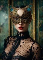 AI generated Fashion shot of a beautiful woman in a carnival mask. ai generative. ai generative photo