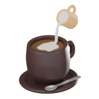 café com leite sinfonia, ícone do artístico derramando para café entusiastas. 3d render png