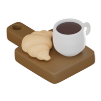 3D Coffee and Croissant Icon for a Perfect Start. 3D render png