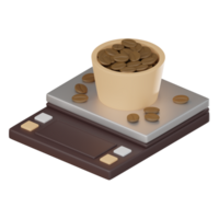 Coffee Beans in Glass on Digital Scale. 3D Render png