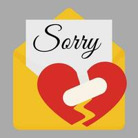The concept of reconciliation. A broken heart and a letter of apology. To save the relationship between people. vector. vector