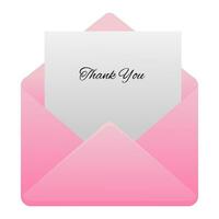 a letter in a pink envelope on a white background. Thank you. Vector illustration