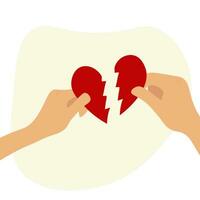 two hands connect the pieces of the heart. save the relationship. Vector illustration.