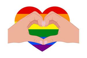 Vector heart with rainbow flag. hand gesture in heart shape isolated on white background. An element of LGBT design.