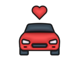 un 3d coche y corazón pegatina en un transparente antecedentes png