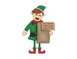 a 3d Elf And Gift List on a transparent background png