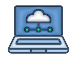 un' 3d il computer portatile nube Conservazione etichetta su un' trasparente sfondo png