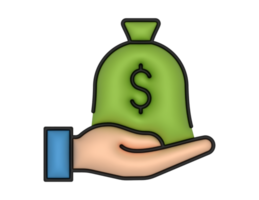 ein 3d Geld Tasche und Hand auf ein transparent Hintergrund png