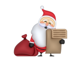 un 3d Papa Noel claus regalo lista en un transparente antecedentes png