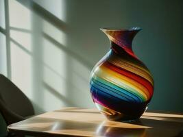 AI generated Colorful vases on a table in a modern living room. ai generative photo