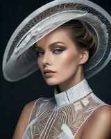 AI generated Beautiful young woman in futuristic costume. Beauty, fashion. Optics. ai generative photo