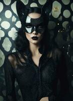 AI generated Fashion shot of a beautiful woman in a carnival mask. ai generative. ai generative photo