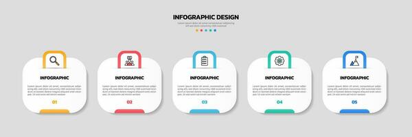 moderno negocio infografía plantilla, cuadrado forma con 5 5 opciones o pasos iconos vector
