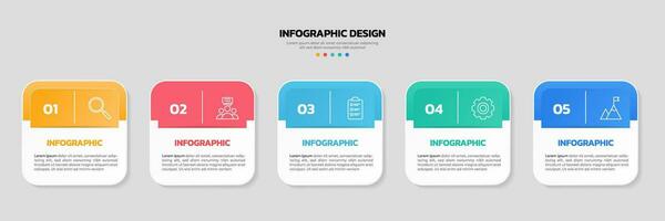 Modern business infographic template, square shape with 5 options or steps icons. vector