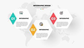 vector Tres pasos hexagonal infografía modelo diseño