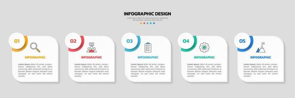 Modern business infographic template, square shape with 5 options or steps icons. vector