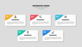 Modern business infographic template, square shape with 5 options or steps icons. vector