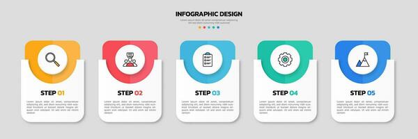 Modern business infographic template, square shape with 5 options or steps icons. vector