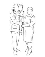 Sketch silhouette of a grandfather holding his granddaughter and grandmother, family, isolated vector