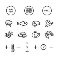 Simple icons set for Air Fryer panel. Technology display. Line vector