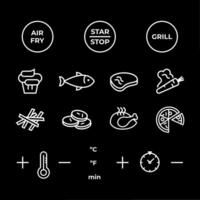 Simple icons set for Air Fryer panel. Technology display. Line vector