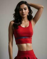AI generated Beautiful petite Filipino woman in a red dress. ai generative photo