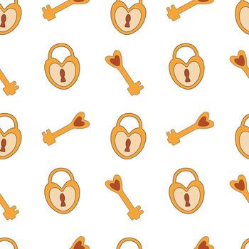 Seamless valentine's day pattern. Lock and key with hearts. For greeting card, packaging, wrapping paper, background, textile. vector