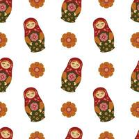 Seamless Russian doll pattern. Bright nesting dolls, Russian folk craft. For packaging, wrapping paper, background vector