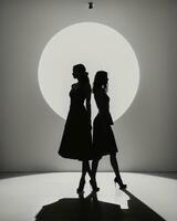 AI generated Silhouette of three women in black and white dresses, studio shot. ai generative photo