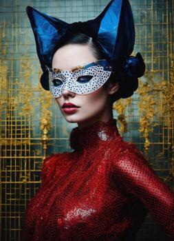 AI generated Fashion shot of a beautiful woman in a carnival mask. ai generative. ai generative photo