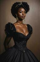 AI generated Beautiful african american woman wearing black dress and jewellery. ai generative. ai generative photo