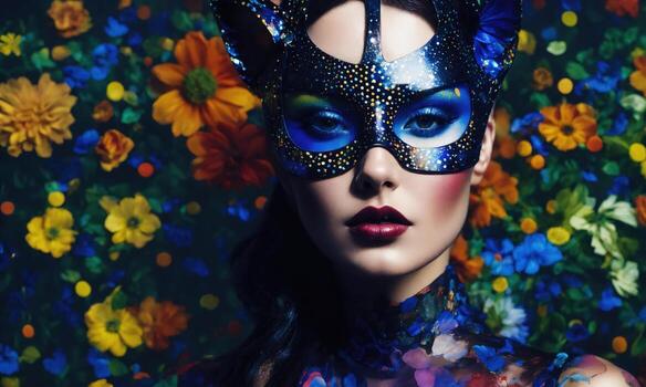 AI generated Fashion shot of a beautiful woman in a carnival mask. ai generative. ai generative photo