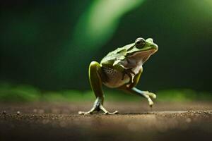 AI generated a frog is standing on its hind legs photo