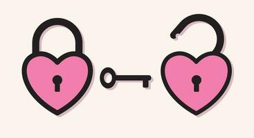 Heart Lock and Heart Unlock with Key Freedom and Inner Healing Symbol Love Language Cartoon Graphic Vector