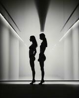 AI generated Silhouette of three women in black and white dresses, studio shot. ai generative photo