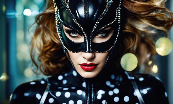 AI generated Fashion shot of a beautiful woman in a carnival mask. ai generative. ai generative photo